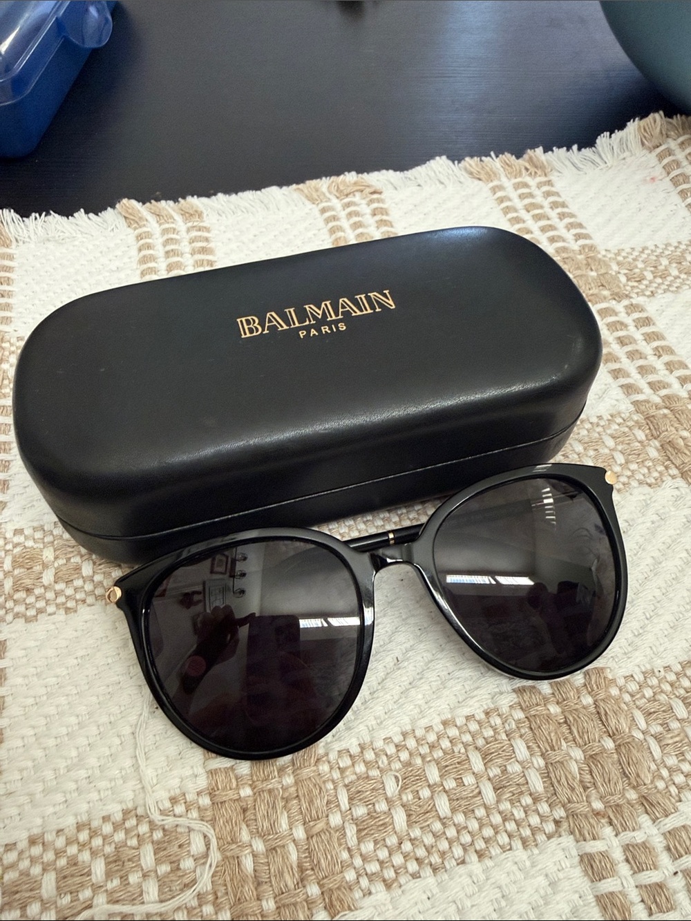 Balmain Black Cat-Eye Sunglasses with Gold Accents